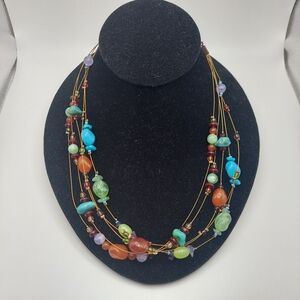 Multicolor Bead Natural & Faux Stone Necklace 8", GC.